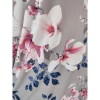 Elastyczna dzianina Jersey ze wzorem - biało/ różowe magnolie